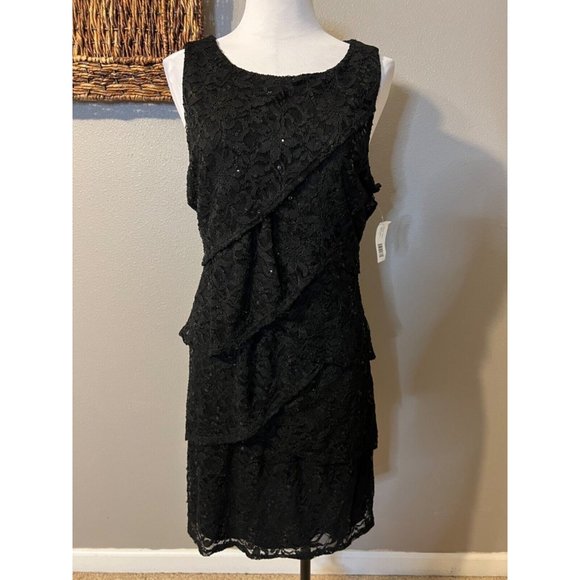 Neiman Marcus Dress 16 Stretch Lace Sequin Tiered Party Wedding Cruise NWT - Picture 3 of 11